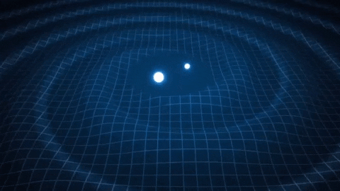 Orbiting black holes producing space-time ripples, also known as gravitational waves