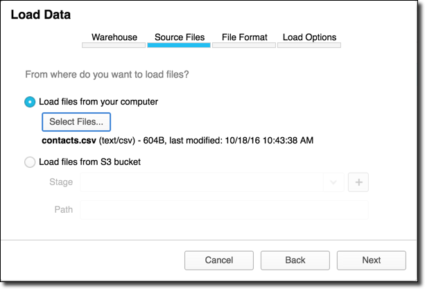 Loading data to Snowflake using web interface