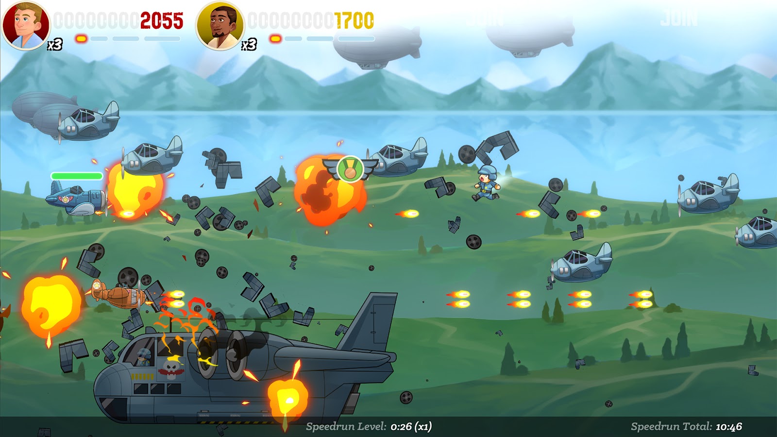 A screenshot showing crazy action, bullets flying everywhere and planes exploding.