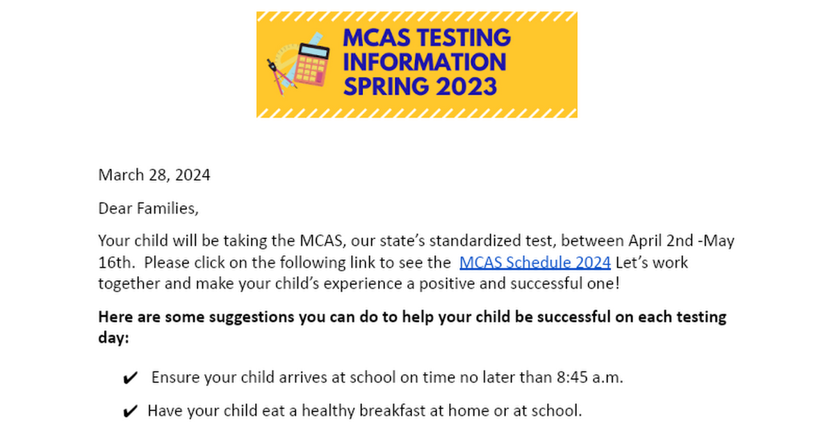 MCAS Parent Letter 2022