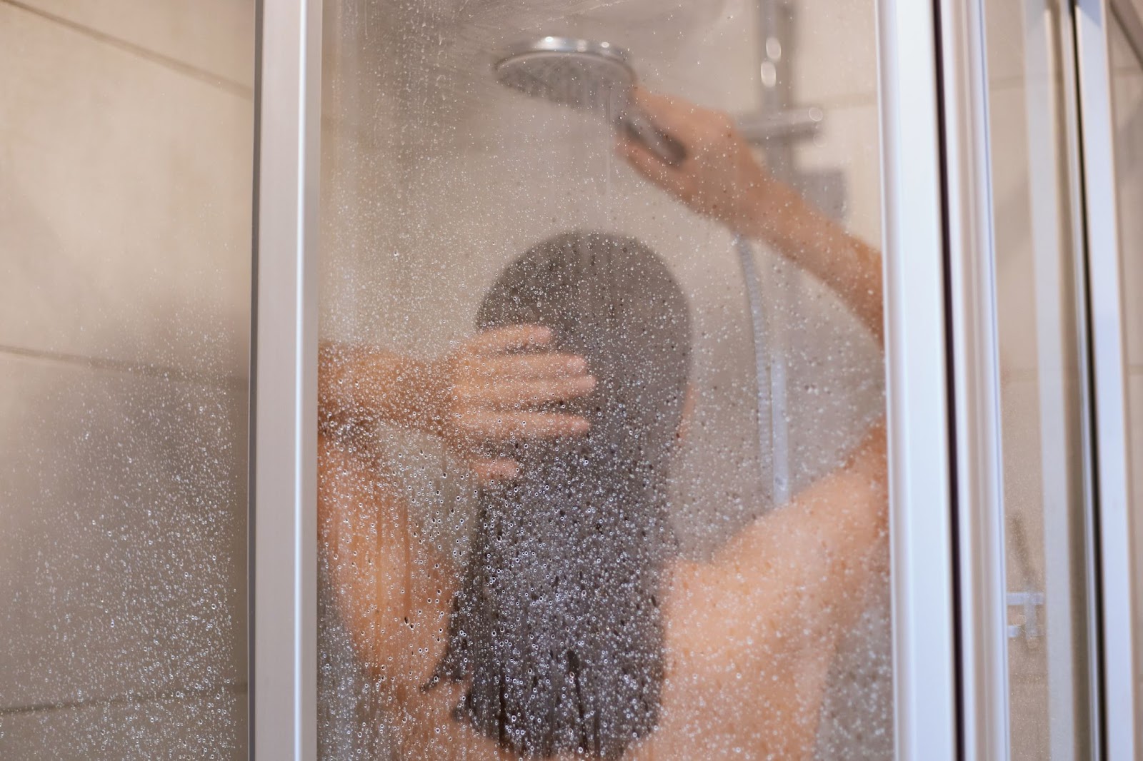 hot shower with steamy mirror