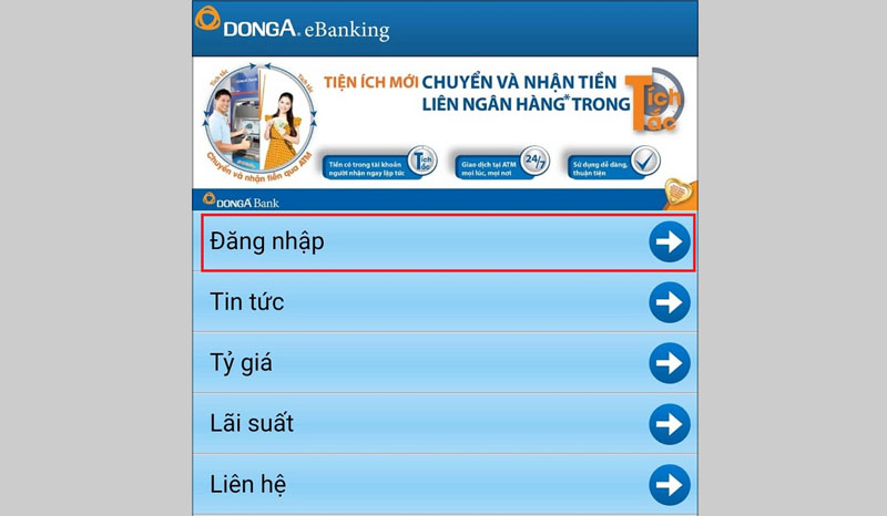 Mở ứng dụng DongA Internet Banking