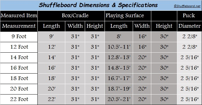 9 Ft Shuffleboard Table Dimensions