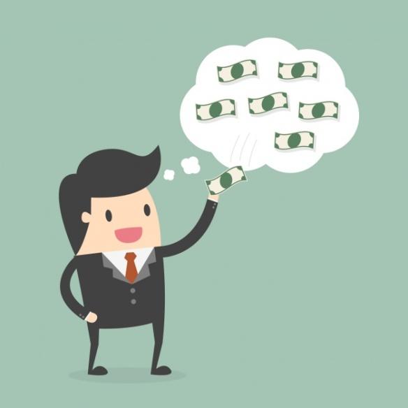 Businessman thinking about money Free Vector