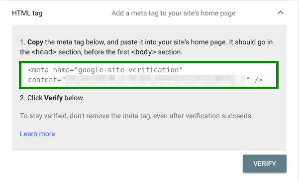 HTML tag on Google Search Console