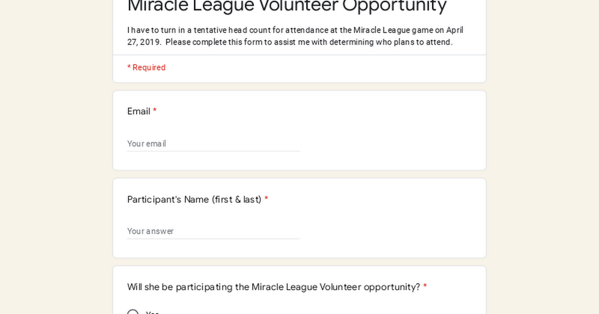 Miracle League Volunteer Opportunity