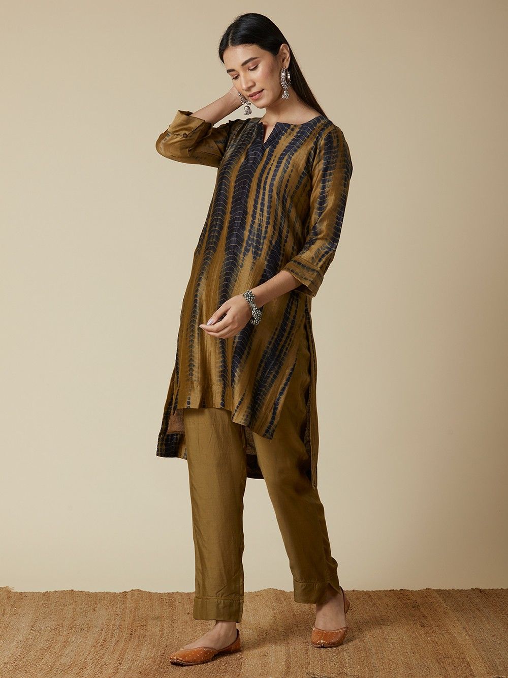 the loom - Navy tie and dye chanderi high low tunic