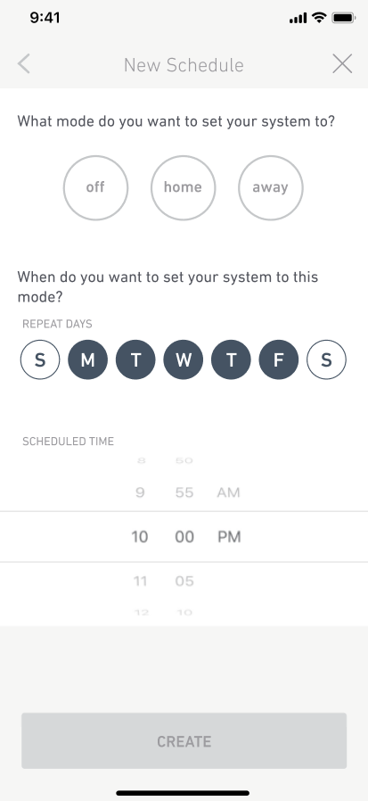 An Arming Schedule being created in the SimpliSafe® mobile app
