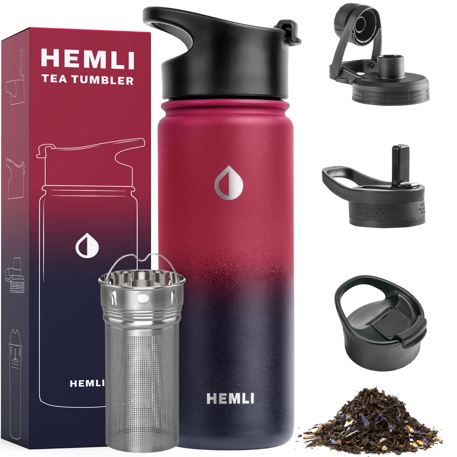  Pure Zen Tea Tumbler with Infuser - Double Wall Glass Travel Tea  Mug with Stainless Steel Filter - Leakproof Tea Infuser Bottle with  Strainer for Loose Leaf Tea and Fruit Water