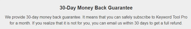 KeywordTool.io money-back guarantee