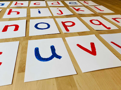 DIY Montessori preschool letter cards on table