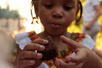 Toddler eating cake