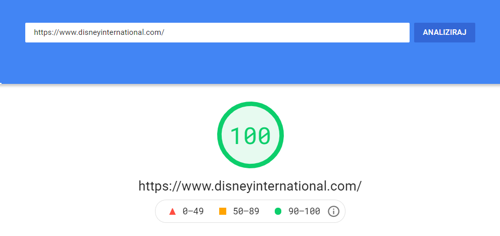 disney international page speed score