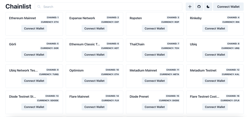 step 1, open chainlist landing page