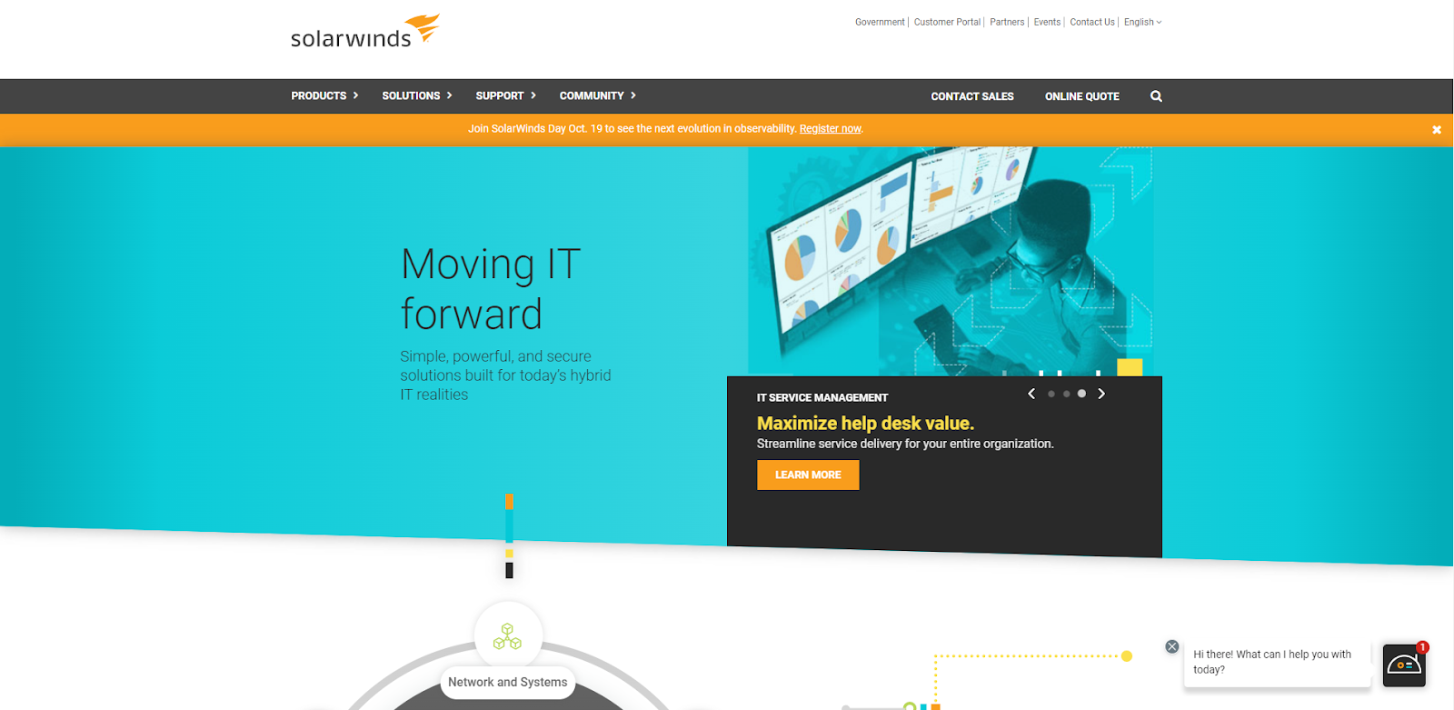 SolarWinds landing page 