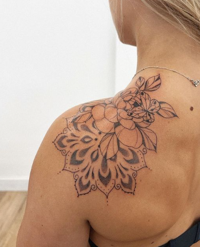 Flower Dot Classy Shoulder Tattoos Female