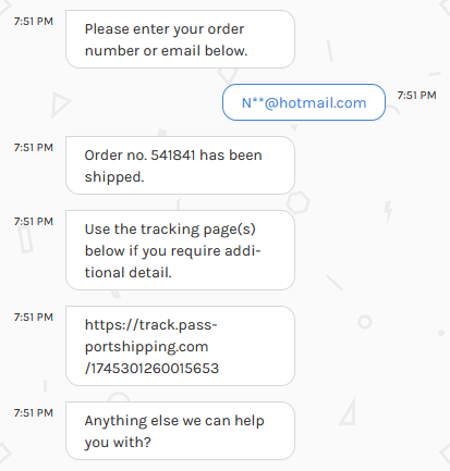 Example of a Gobot chatbot being asked about order status and pulling in order information.