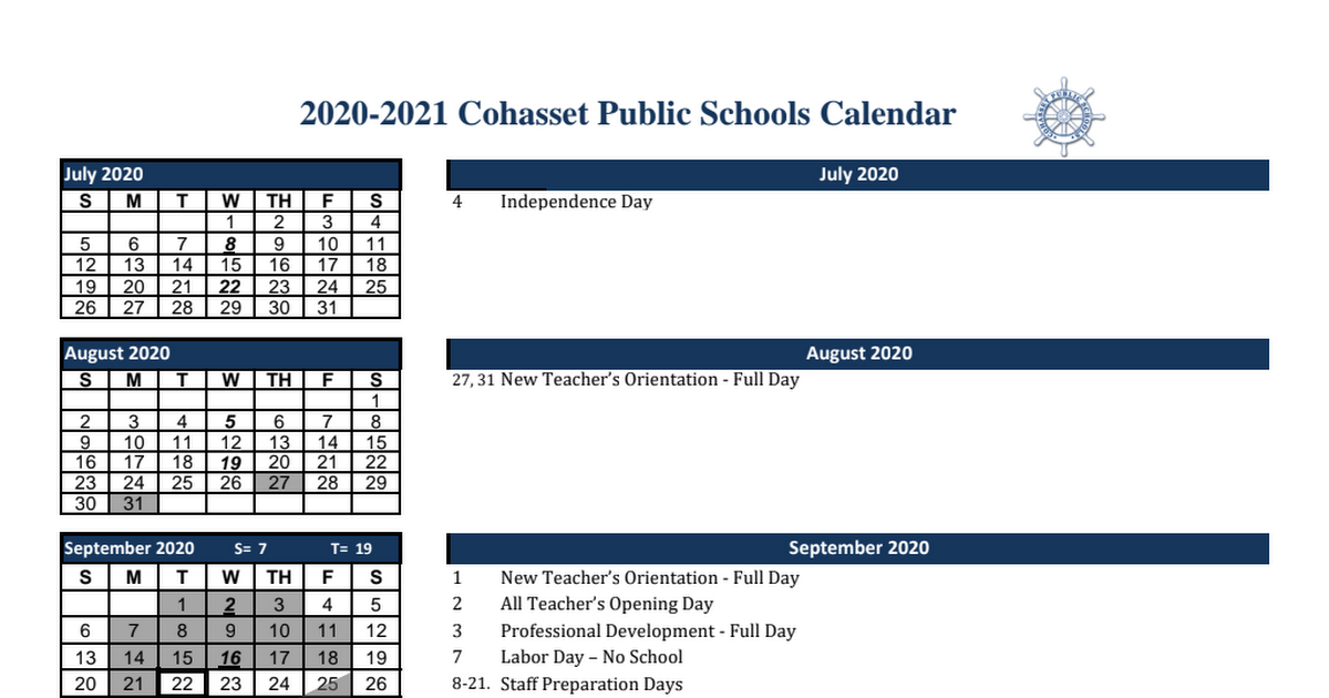 2020-2021 Cohasset Public Schools Calendar Updated 3.25.2021.pdf