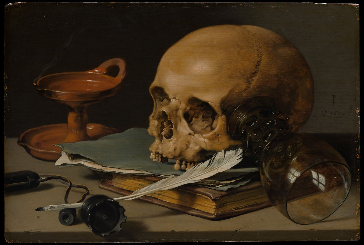 Pieter Claesz, Still Life with a Skull and a Writing Quill, 1628, Metropolitan Museum of Art, New York. https://www.metmuseum.org/art/collection/search/435904 