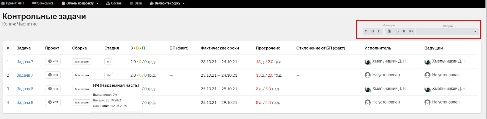 Рис. 2. Интерфейс отчета Контрольные задачи не изменился
