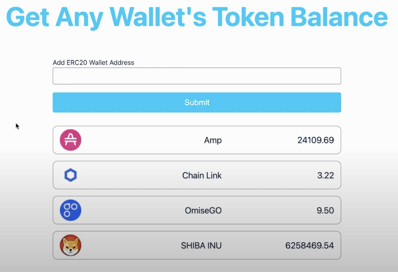 application page showing input field to enter in a wallet address and also showing the submit button