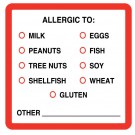 Allergic To Label: Milk, Peanuts, Tree Nuts, Shellfish, Eggs, Fish, Soy, Wheat, Gluten
