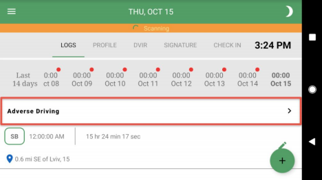 On GPSTab, the Adverse Conditions exemption is easily accessed in the home screen and can be applied with just three taps. 