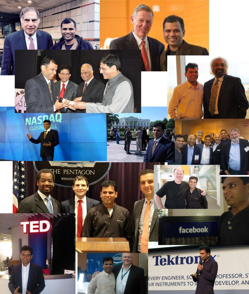 Sunil Khandbahale with Ratan Tata, Alan Mulally, Sam Pitroda, at Nasdaq, White House, Pentagon, and TED 