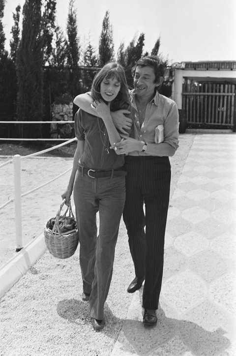 Jane Birkin and Serge Gainsbourg on a karting racing circuit