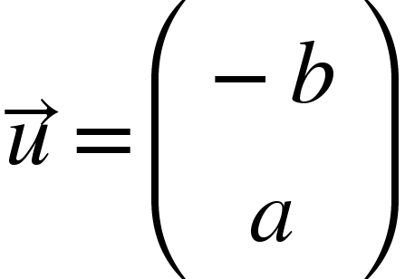 {"mathml":"<math style=\"font-family:stix;font-size:16px;\" xmlns=\"http://www.w3.org/1998/Math/MathML\"><mstyle mathsize=\"16px\"><mover accent=\"true\"><mi>u</mi><mo>→</mo></mover><mo>=</mo><mfenced><mtable><mtr><mtd><mo>-</mo><mi>b</mi></mtd></mtr><mtr><mtd><mi>a</mi></mtd></mtr></mtable></mfenced></mstyle></math>","truncated":false}