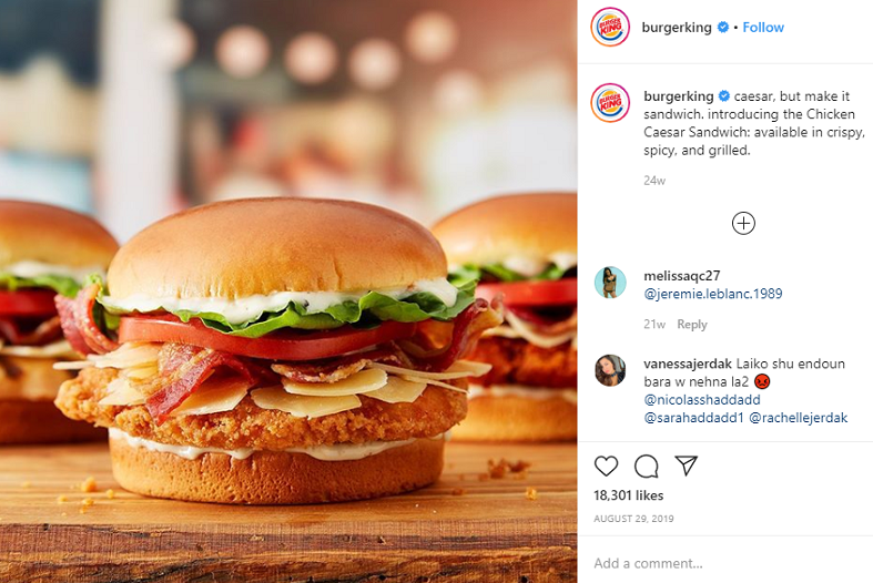 Screenshot of Burger King's Instagram post.