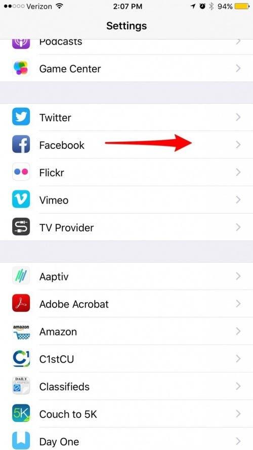 To remove Contacts from Facebook, open the Settings app and select Facebook