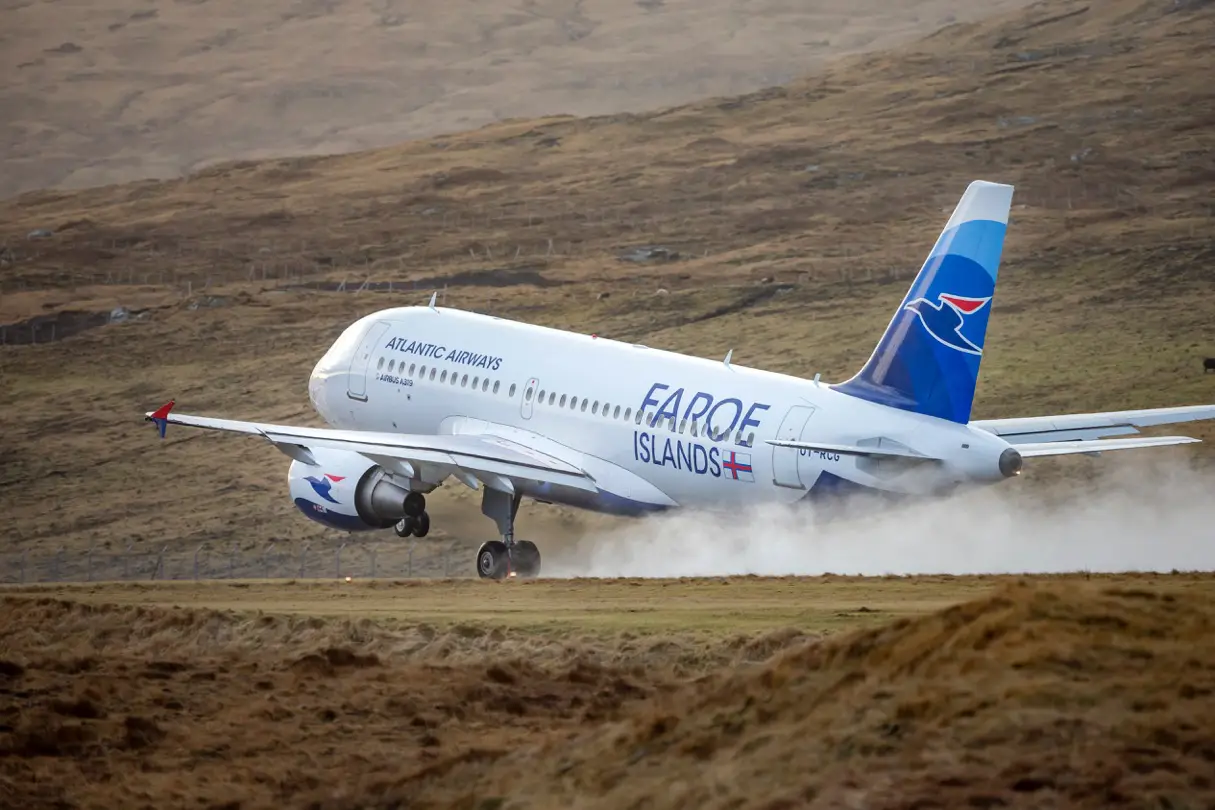 Airplane take-off in the Faroe Islands