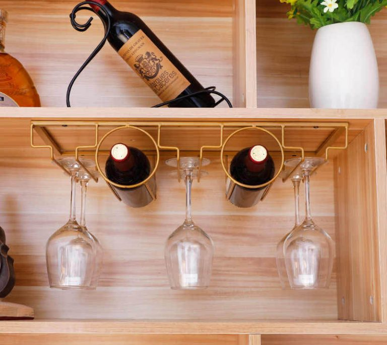 Use muffin tins, junk drawer, wine glasses in cabinet interiors