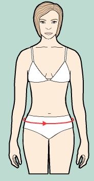 Measured at the level where abdomen circumference is maximum.
Be sure to keep the measuring tape level.
