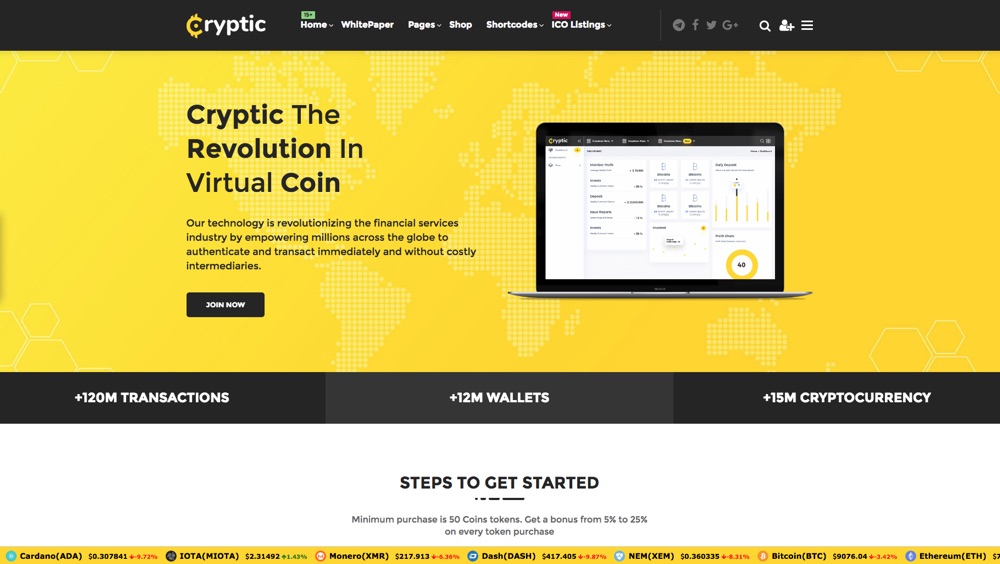 Cryptic - Tema WordPress de criptomoeda