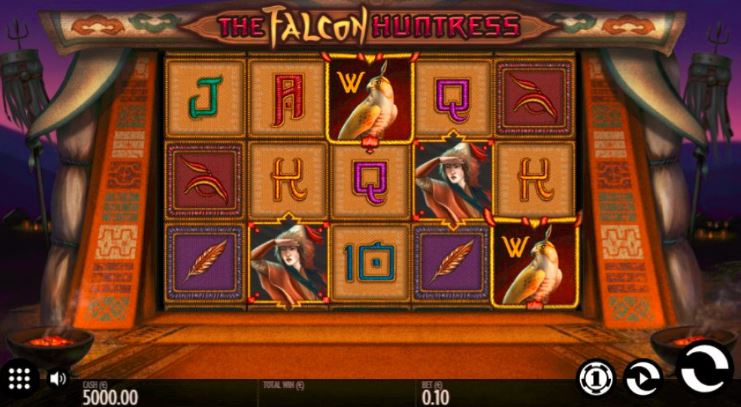 Play The Falcon Huntress slot game at Happyluke.com