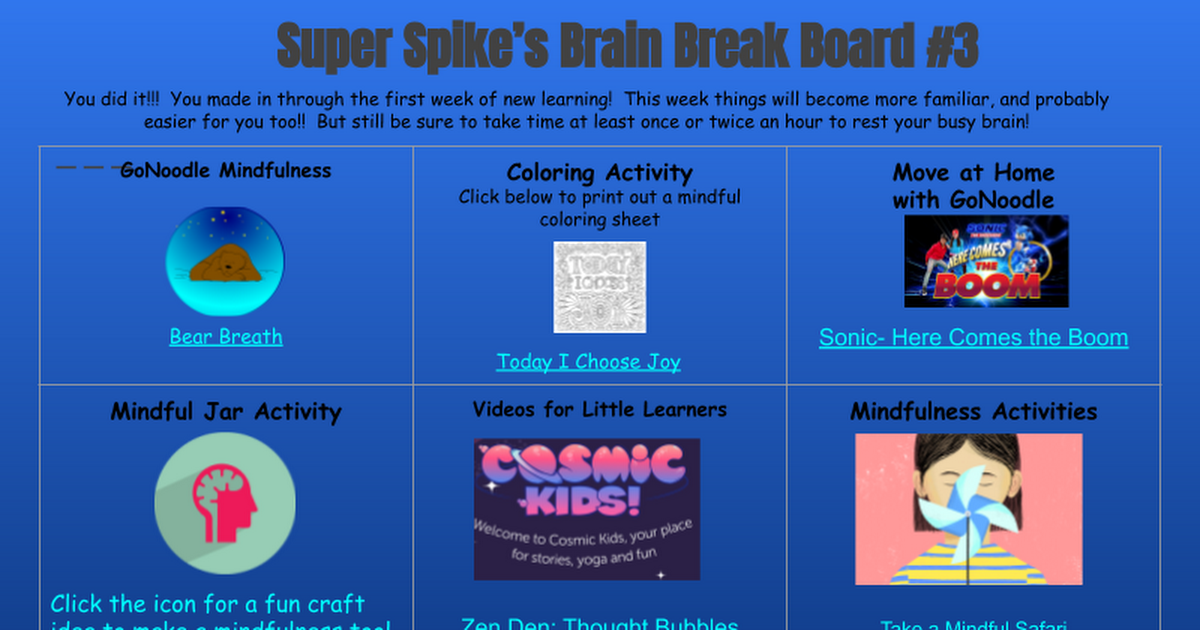 Brain Break Board Week #3