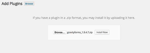 Trang tải lên để tải Gravity Forms lên WordPress.