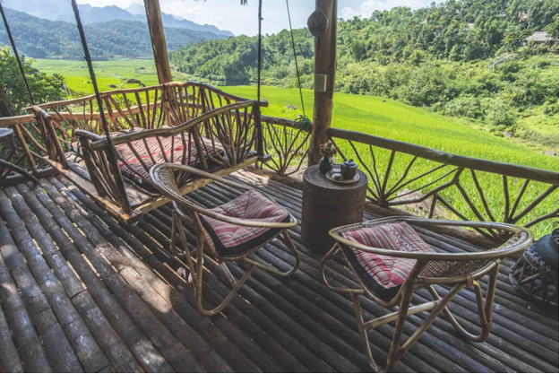 View from balcony of Pu Luong Treehouse resort