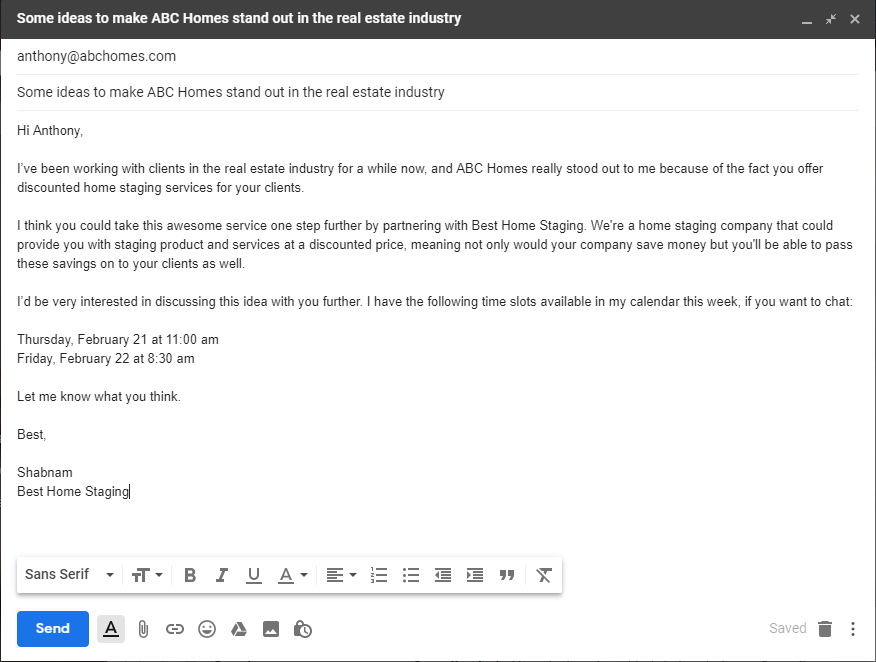 example of “I work in your industry” sales prospecting email template.