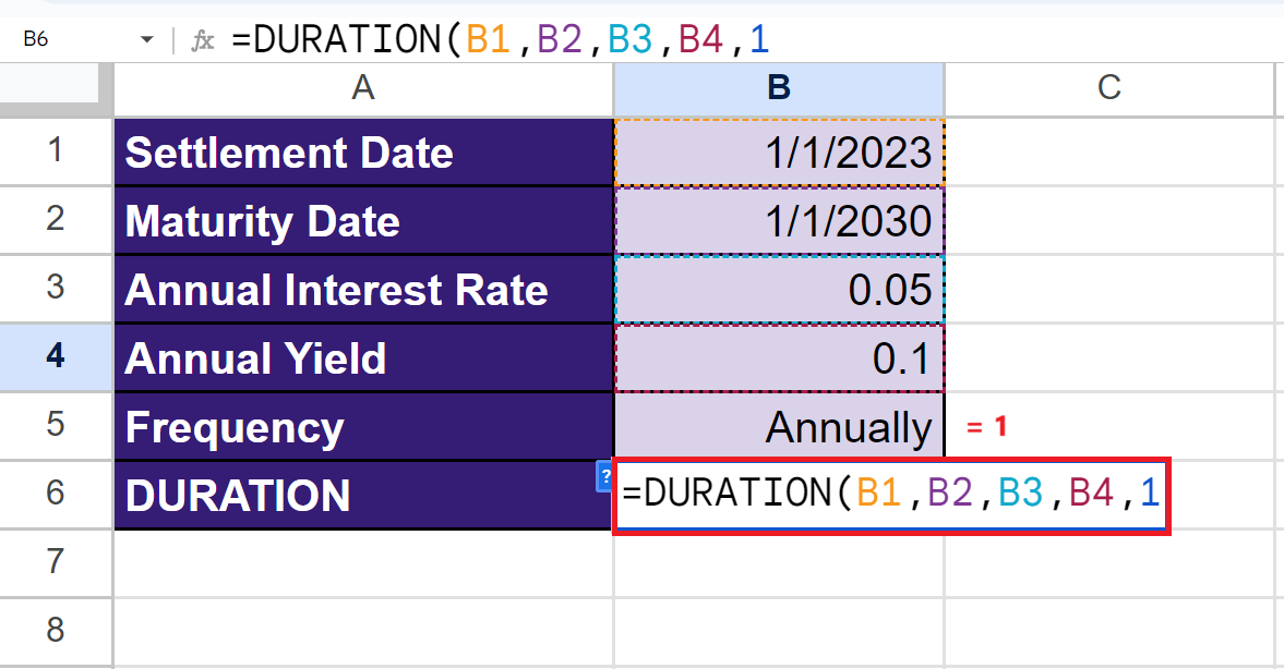 DURATION Function in Google Sheets