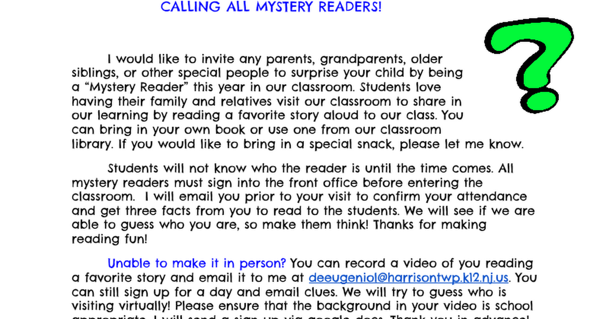 Mystery Reader info