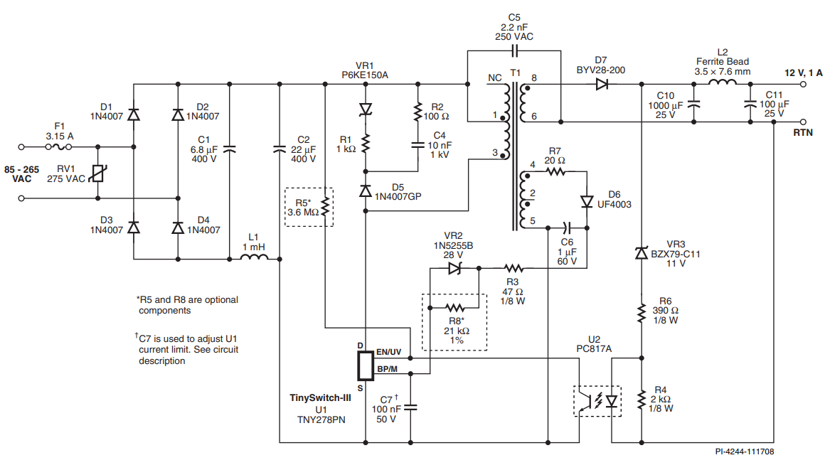 Understanding how power supply IC TNY274GN works in household device circuit?