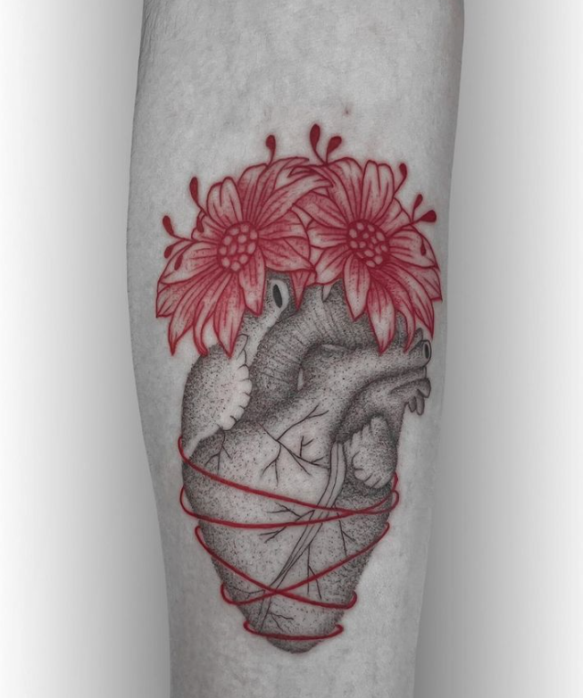 Red And Black Anatomical Heart Tattoos