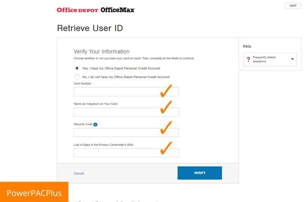 reset username of office depot credit card account