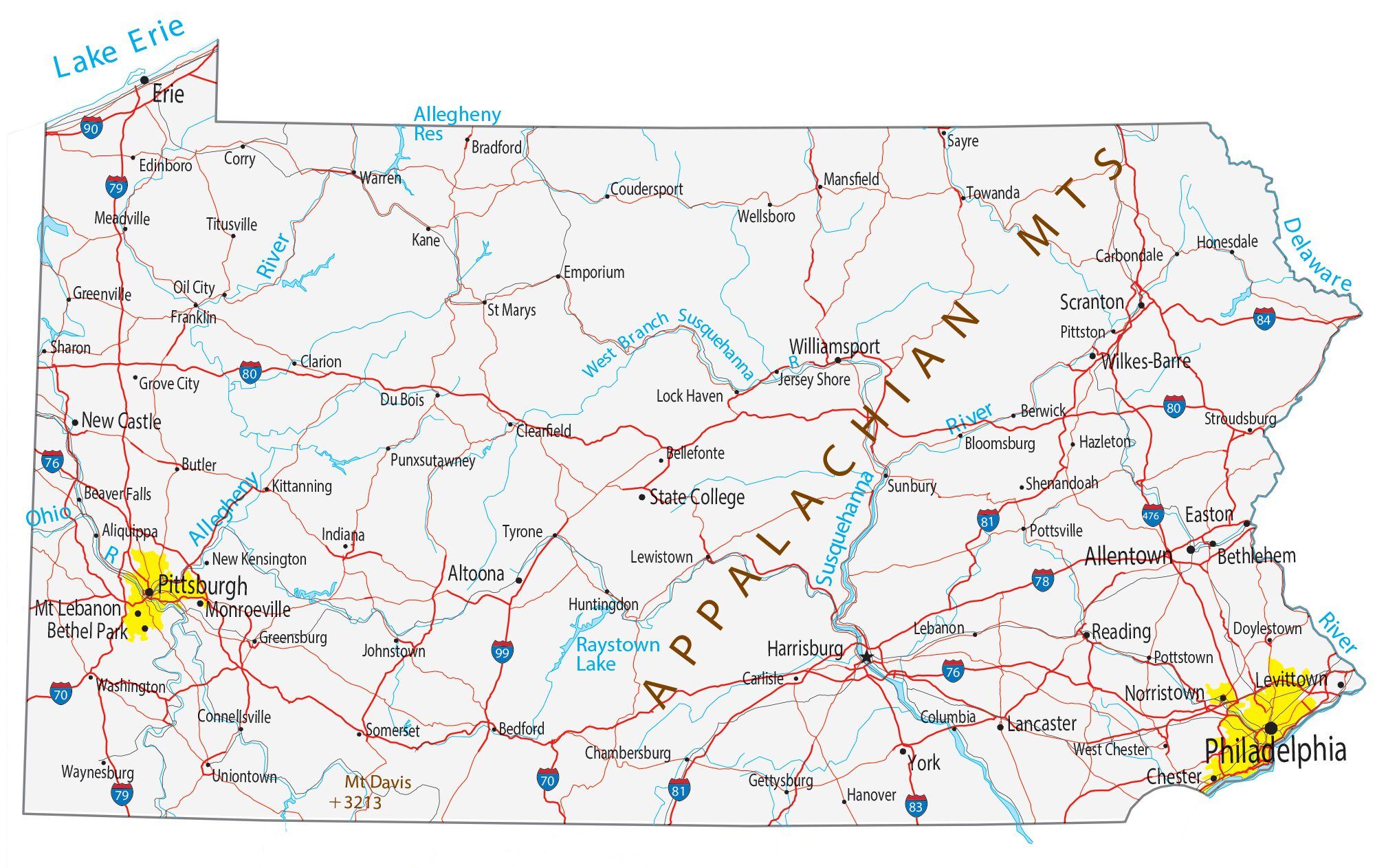 Mapa de Pennsylvania para imprimir