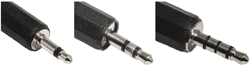 TS, TRS, and TRRS 3.5mm connectors
2.5mm and 1/4" also applicable