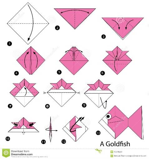 Instrucciones paso a paso cómo hacer papiroflexia un pez de colores