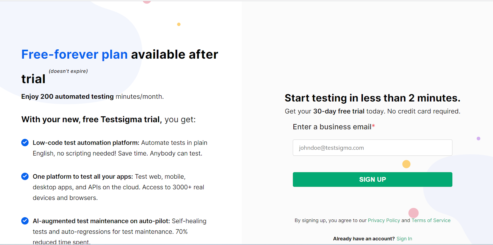 Sign Up for UI Testing
